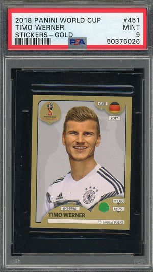Timo Werner 2018 Panini World Cup Gold Stickers Card #451 PSA 9-Powers Sports Memorabilia