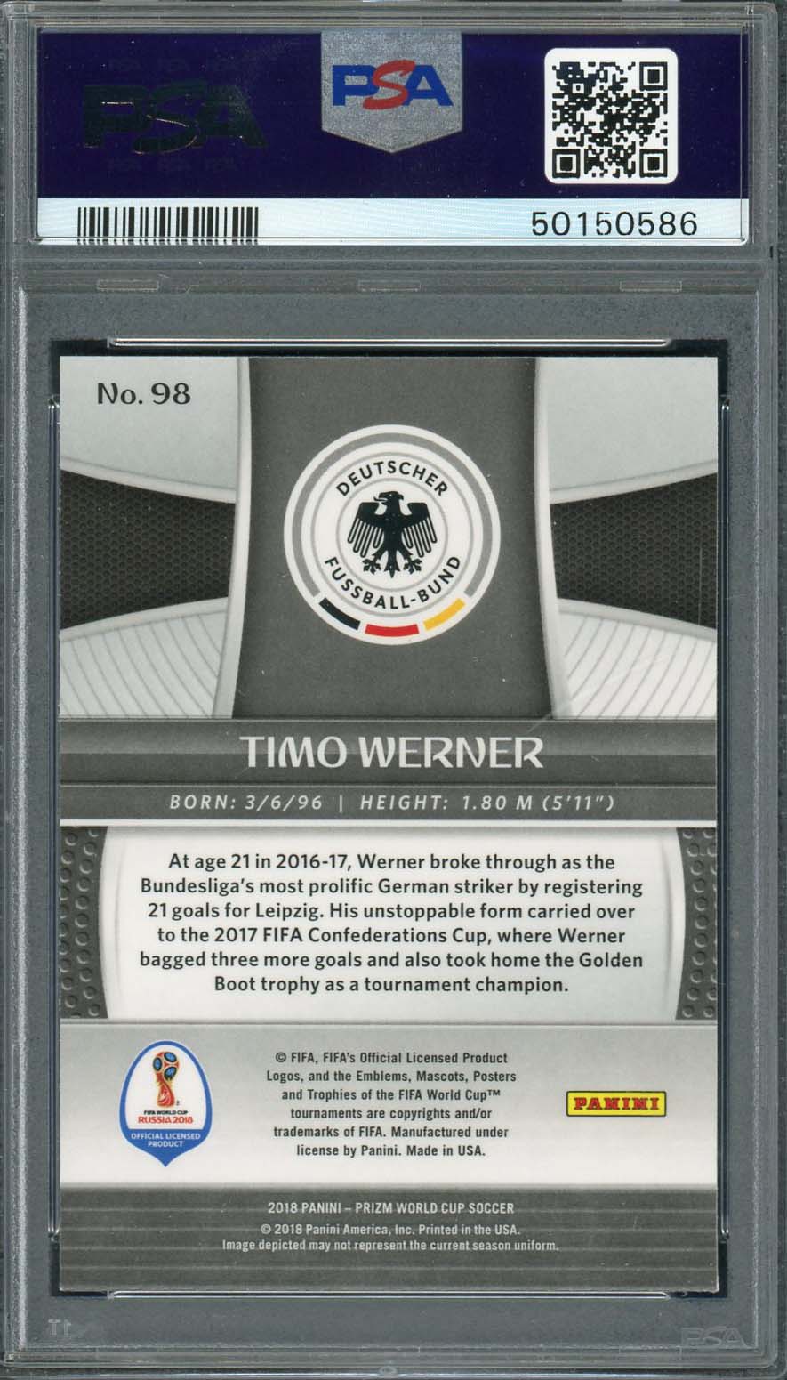 Timo Werner 2018 Panini Prizm World Cup Soccer Card #98 PSA 8-Powers Sports Memorabilia