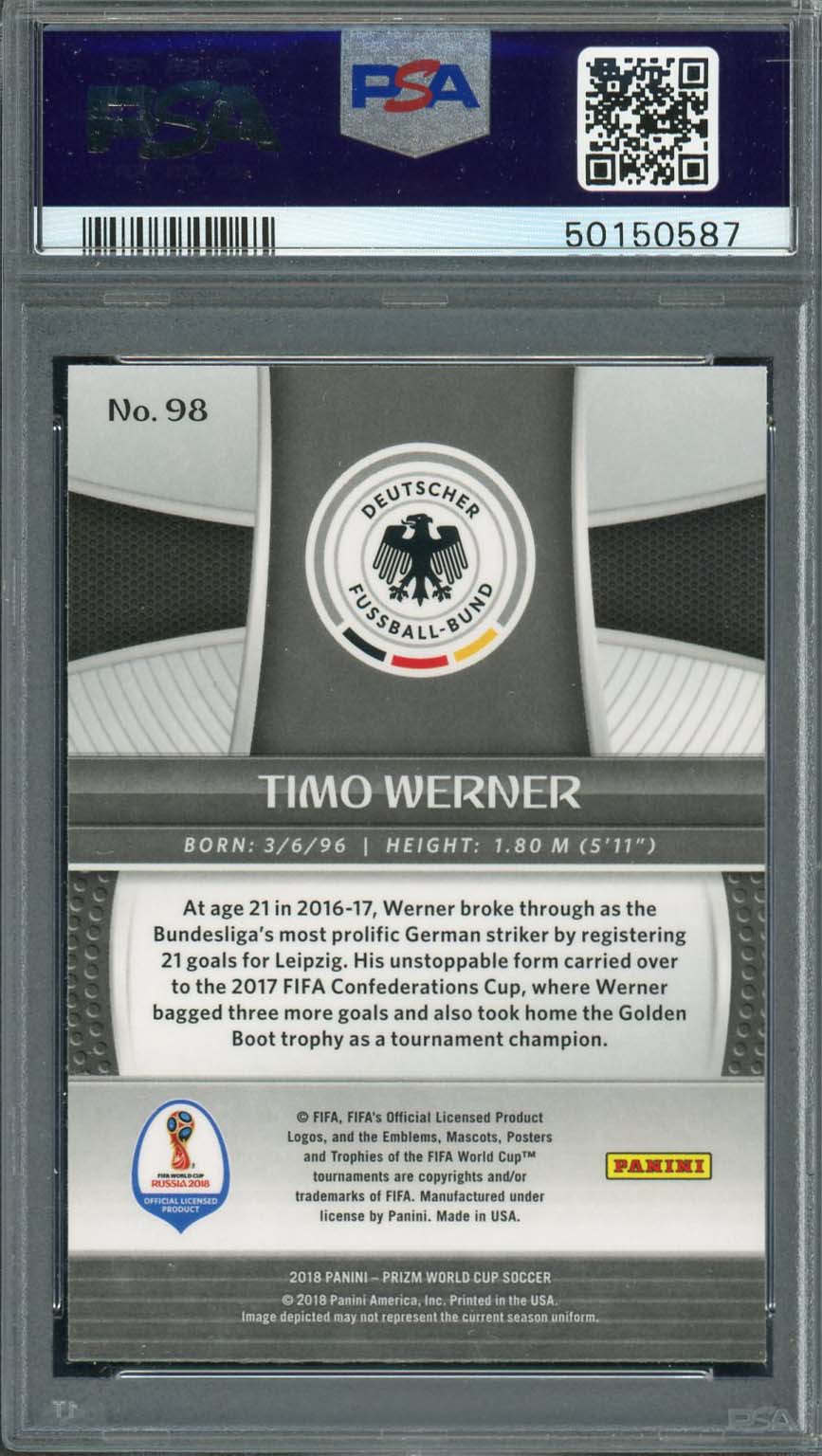 Timo Werner 2018 Panini Prizm World Cup Soccer Card #98 PSA 9-Powers Sports Memorabilia