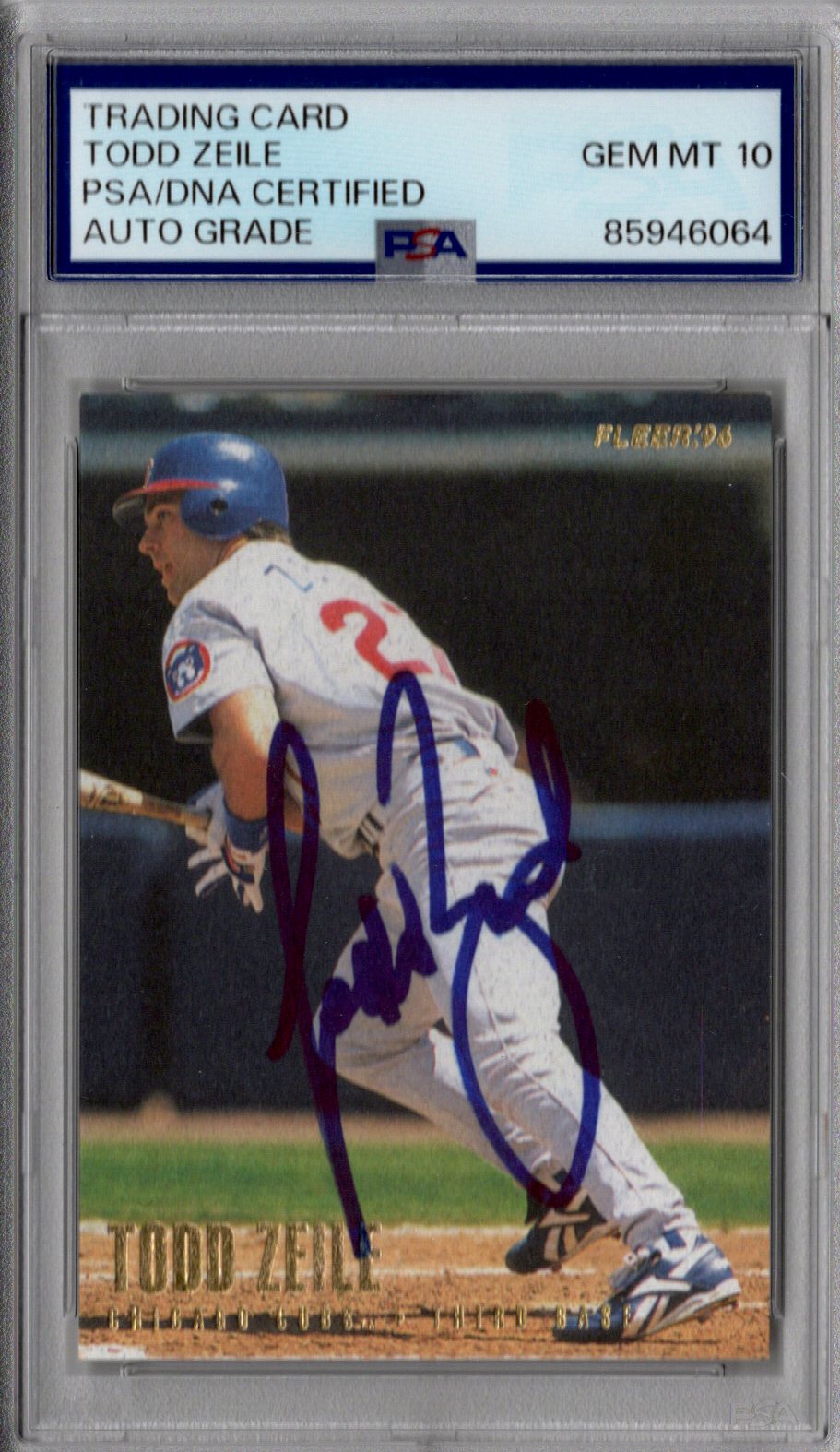 Todd Zeile Signed Chicago Cubs 1996 Fleer Card #333 PSA AUTO GRADE GEM MT 10-Powers Sports Memorabilia