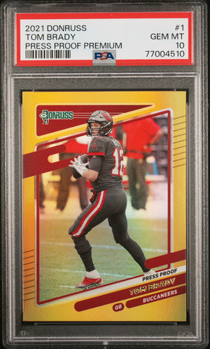 Tom Brady 2021 Panini Donruss Press Proof Premium Football Card #1 Graded PSA 10-Powers Sports Memorabilia