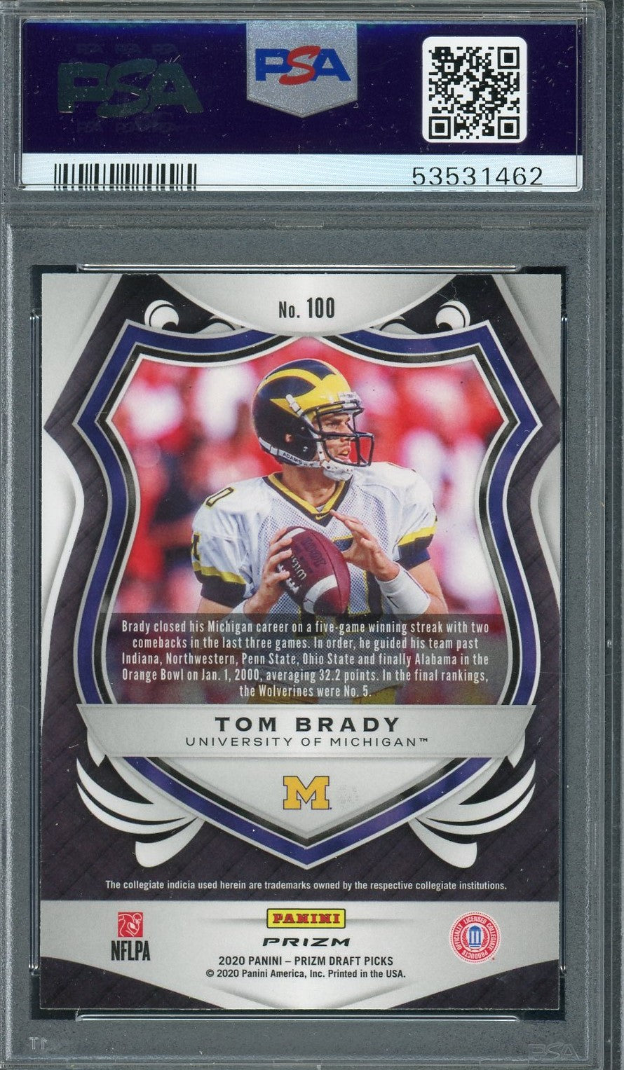Tom Brady 2020 Panini Blue Prizm Draft Pick Football Card #100 Graded PSA 10-Powers Sports Memorabilia