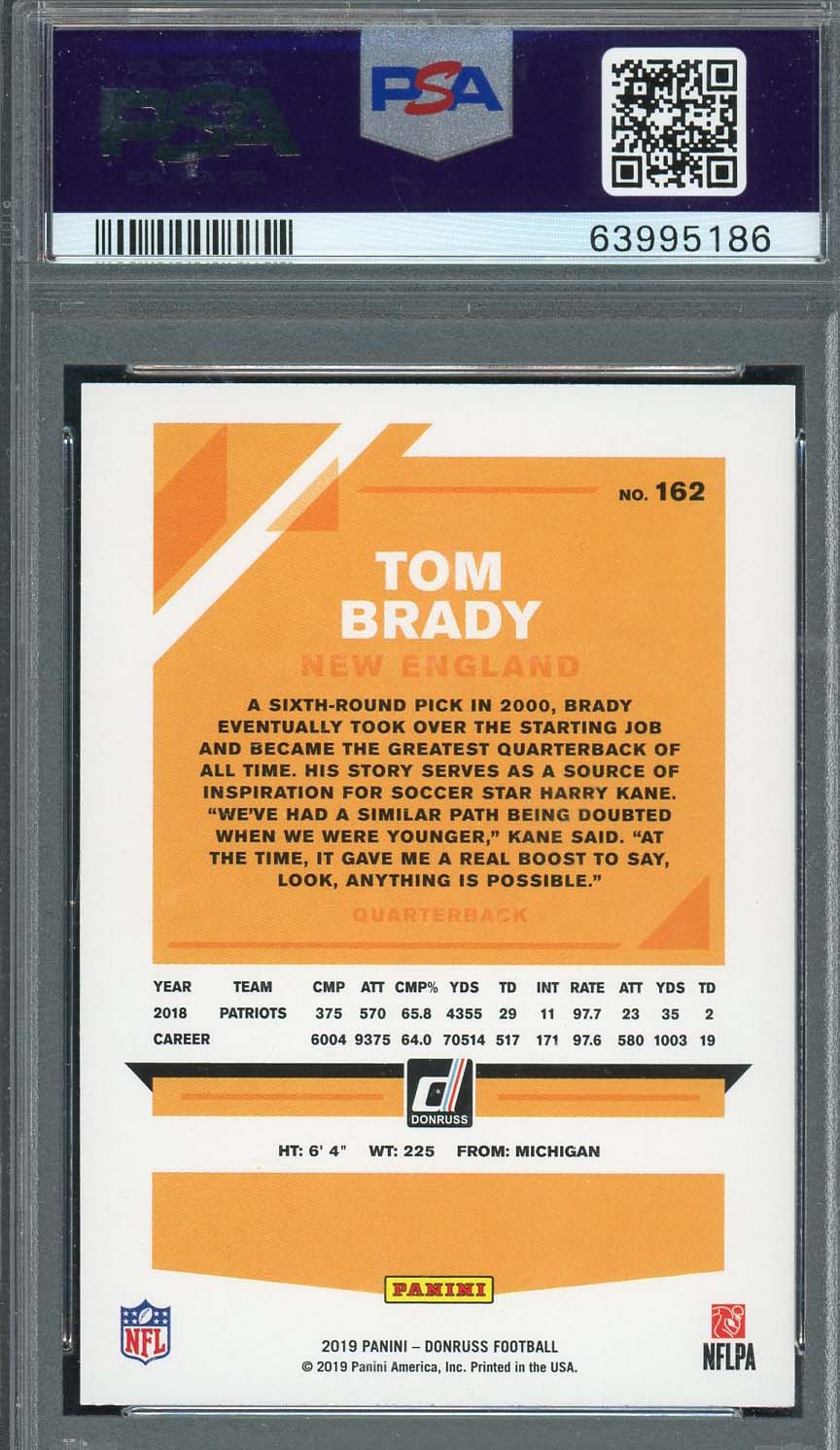 Tom Brady 2019 Panini Donruss Football Card #162 Graded PSA 10-Powers Sports Memorabilia