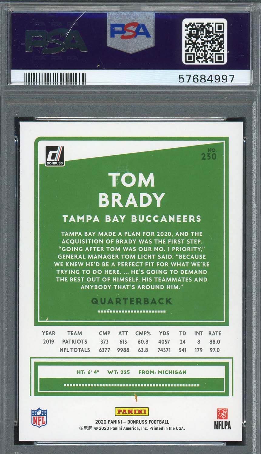 Tom Brady 2020 Panini Donruss Football Card #230 Graded PSA 10-Powers Sports Memorabilia