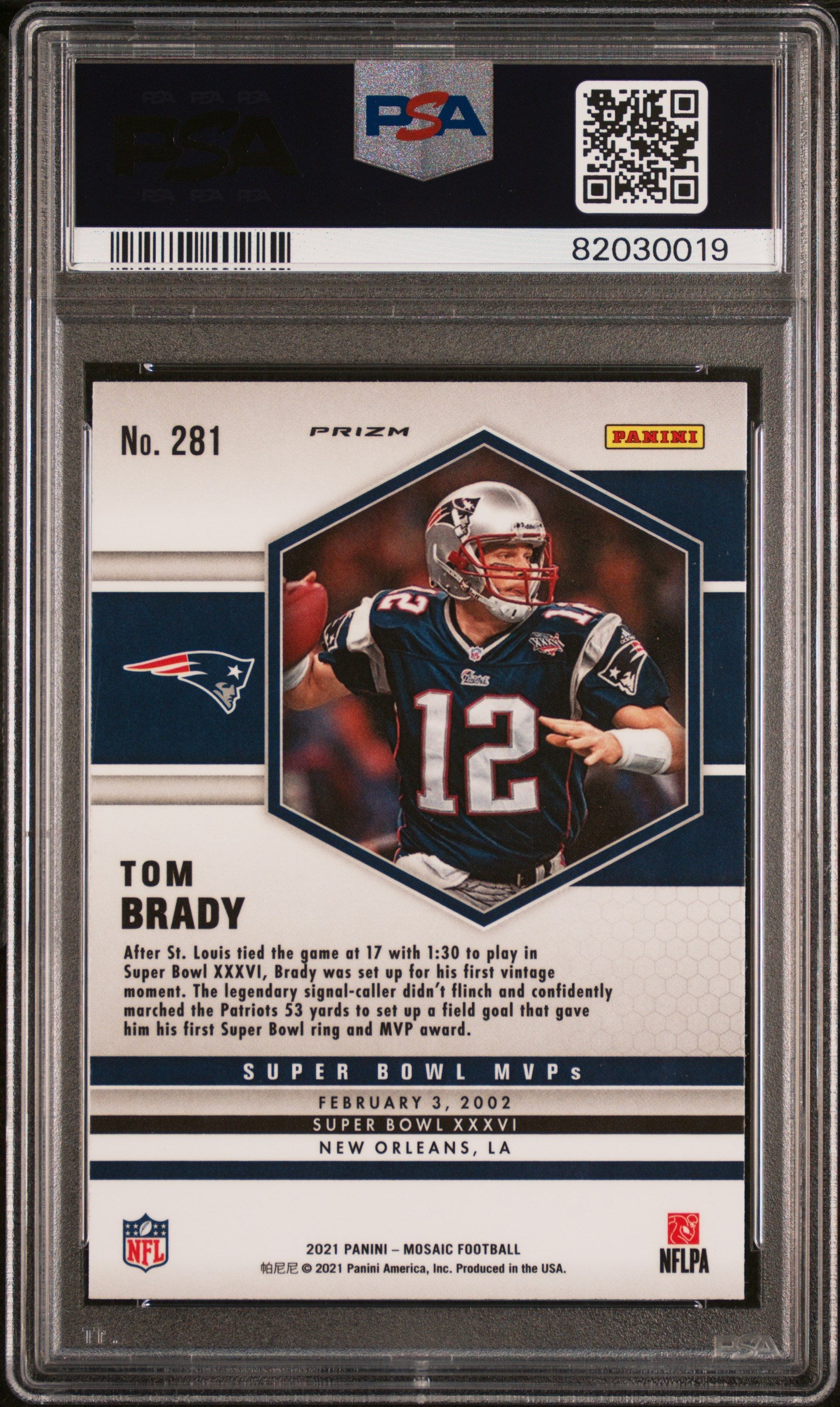 Tom Brady 2021 Panini Reactive Blue Mosaic Football Card #281 Graded PSA 10-Powers Sports Memorabilia
