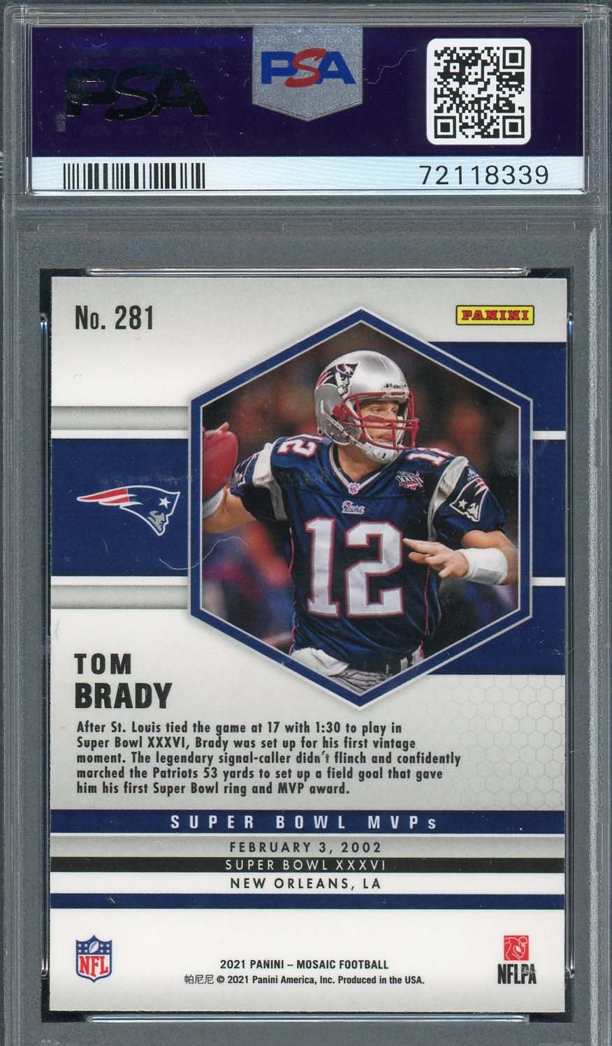 Tom Brady 2021 Panini Mosaic Football Card #281 classé PSA 10
