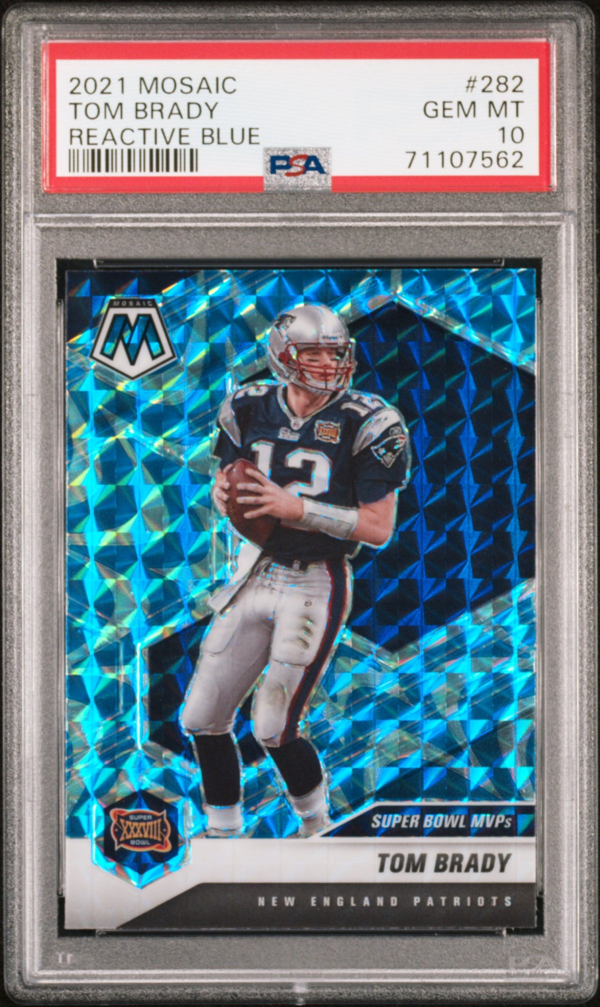 Tom Brady 2021 Panini Reactive Blue Mosaic Football Card #282 Graded PSA 10-Powers Sports Memorabilia