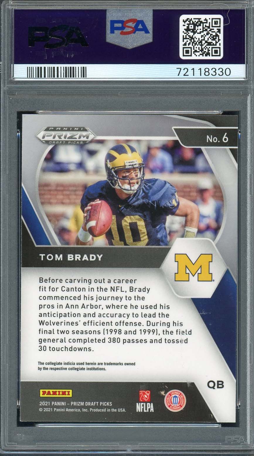 Tom Brady 2021 Panini Prizm Draft Picks Football Card #6 Graded PSA 10-Powers Sports Memorabilia