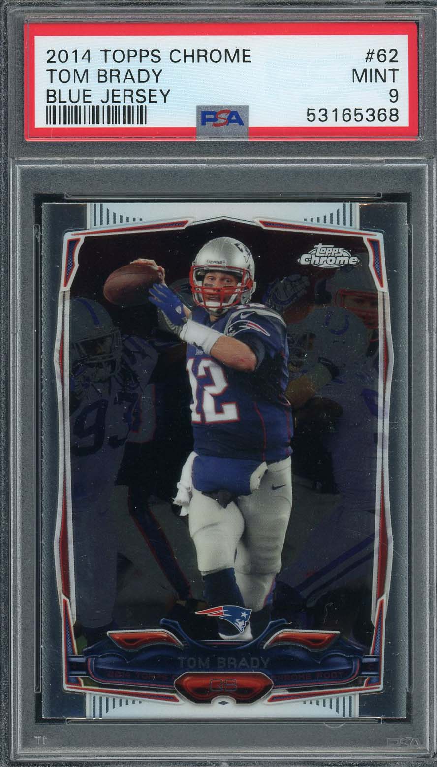 Tom Brady 2014 Topps Chrome Blue Jersey Football Card #62 Graded PSA 9-Powers Sports Memorabilia