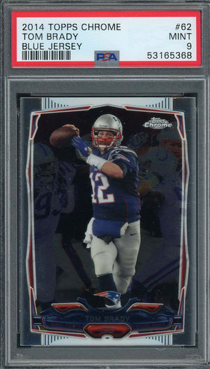 Tom Brady 2014 Topps Chrome Blue Jersey Football Card #62 Graded PSA 9-Powers Sports Memorabilia