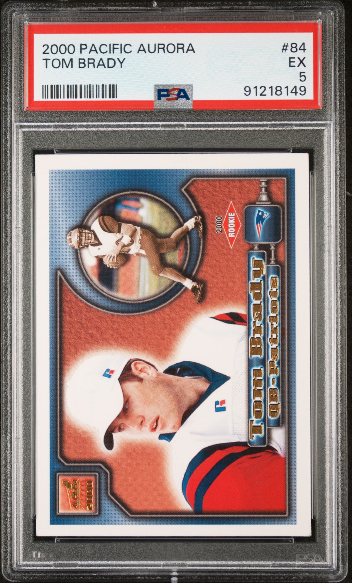 Tom Brady 2000 Pacific Aurora Football Rookie Card #84 Graded PSA 5