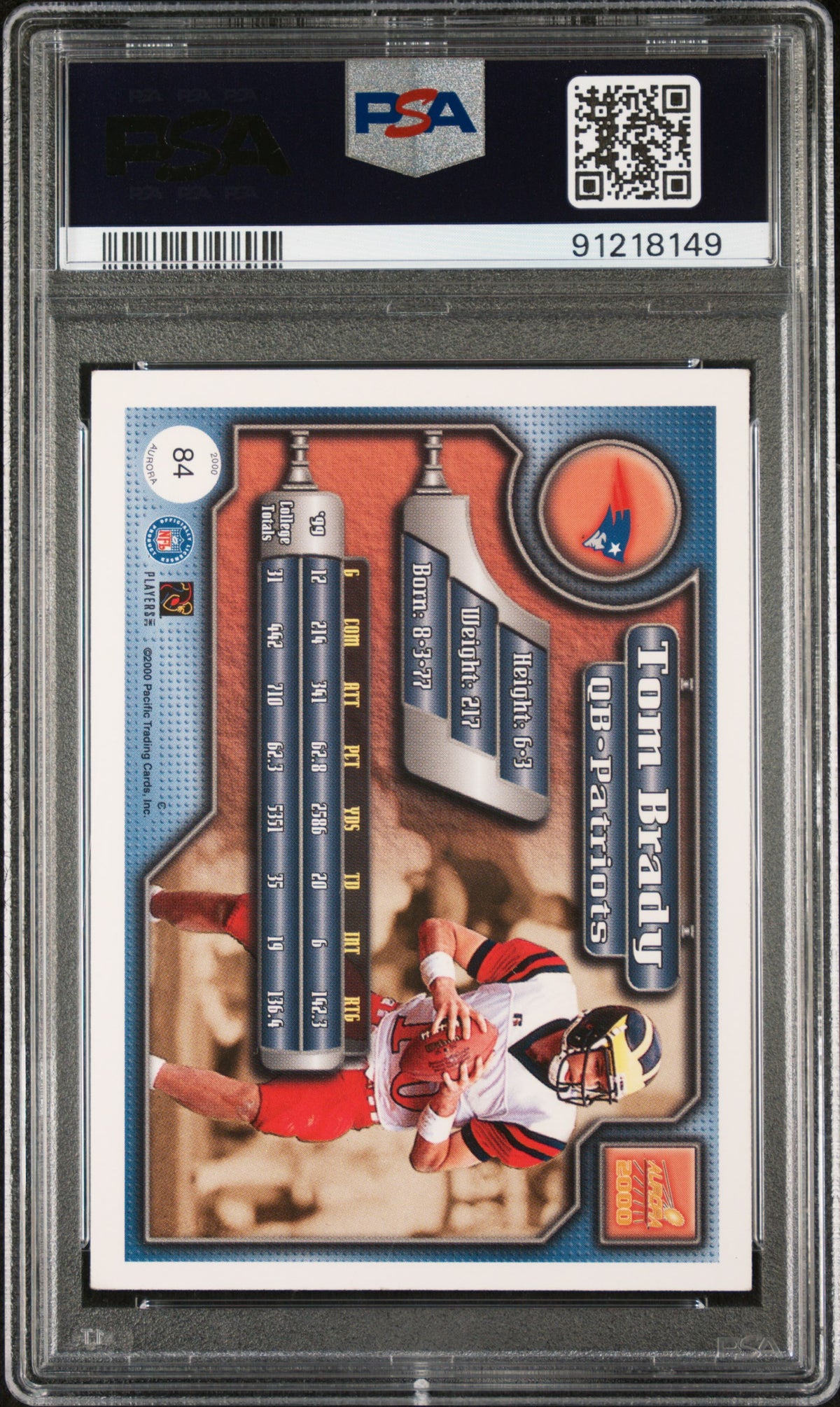 Tom Brady 2000 Pacific Aurora Football Rookie Card #84 Graded PSA 5