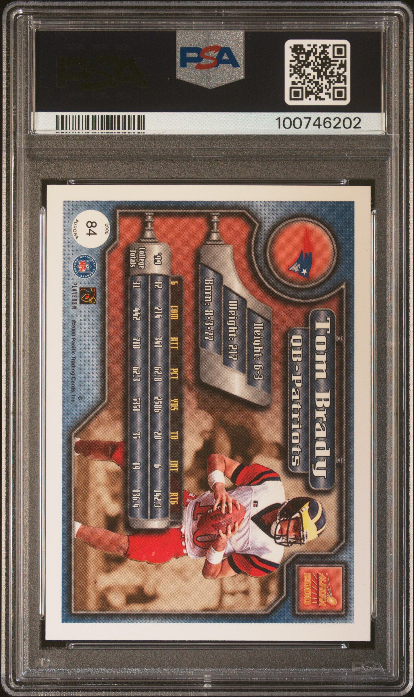 Tom Brady 2000 Pacific Aurora Football Rookie Card #84 Graded PSA 7