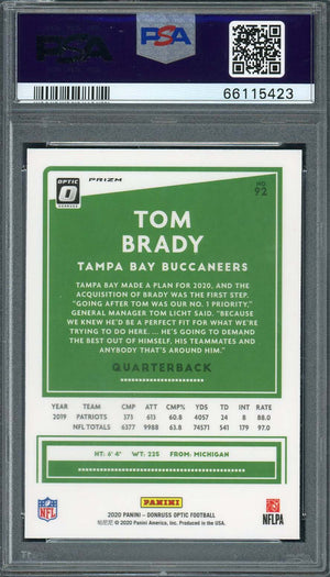 Tom Brady 2020 Panini Donruss Optic Holo Football Card #92 Graded PSA 10-Powers Sports Memorabilia