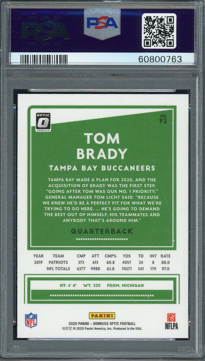Tom Brady 2020 Panini Donruss Optic Football Card #92 Graded PSA 10-Powers Sports Memorabilia