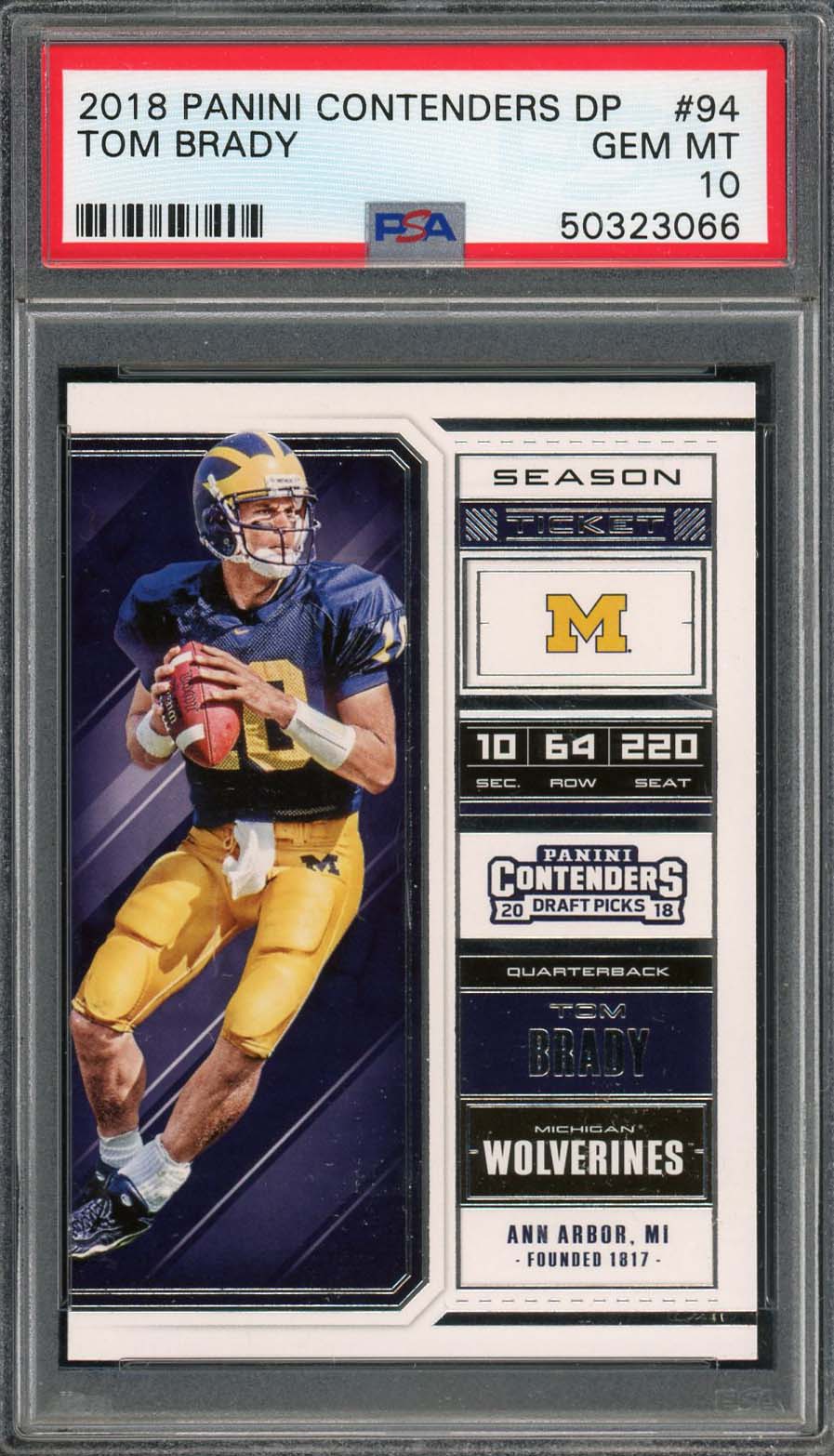 Tom Brady 2018 Panini Contenders Draft Picks Football Card #94 Graded PSA 10 GEM MINT-Powers Sports Memorabilia