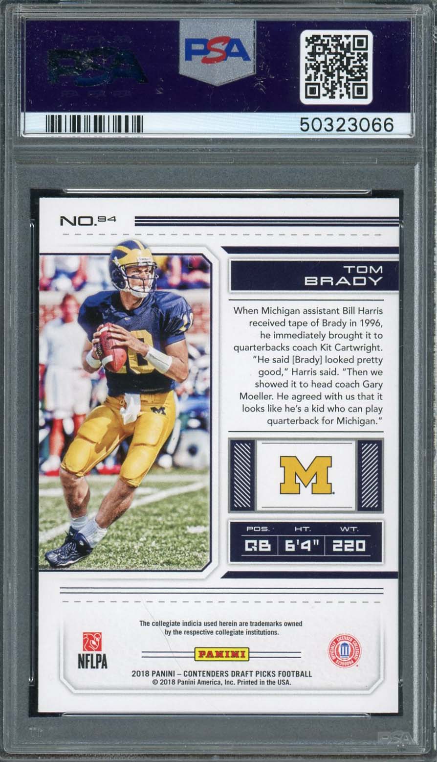 Tom Brady 2018 Panini Contenders Draft Picks Football Card #94 Graded PSA 10 GEM MINT-Powers Sports Memorabilia