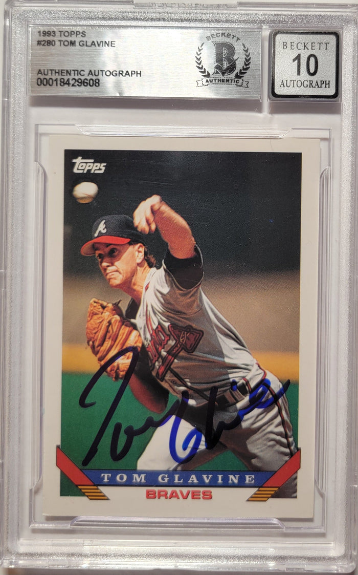 Tom Glavine Signed Atlanta Braves 1993 Topps #280 Card Beckett Graded AUTO 10-Powers Sports Memorabilia