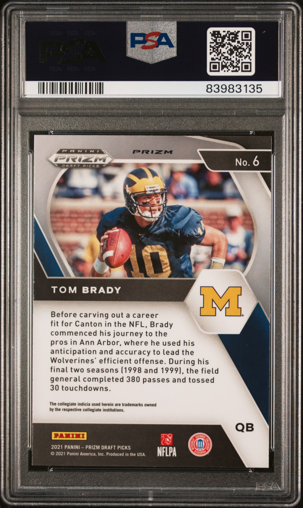 Tom Brady 2021 Panini Prizm Draft Picks Silver Football Card #6 Graded PSA 10-Powers Sports Memorabilia