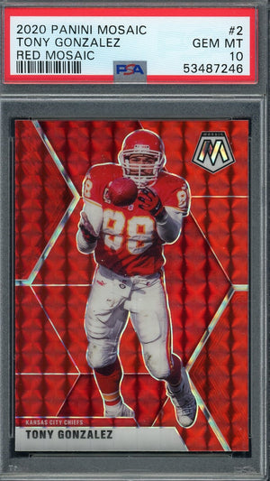 Tony Gonzalez 2020 Panini Mosaic Red Football Card #2 Graded PSA 10-Powers Sports Memorabilia