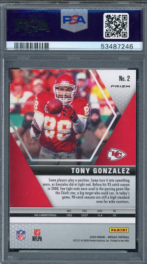 Tony Gonzalez 2020 Panini Mosaic Red Football Card #2 Graded PSA 10-Powers Sports Memorabilia