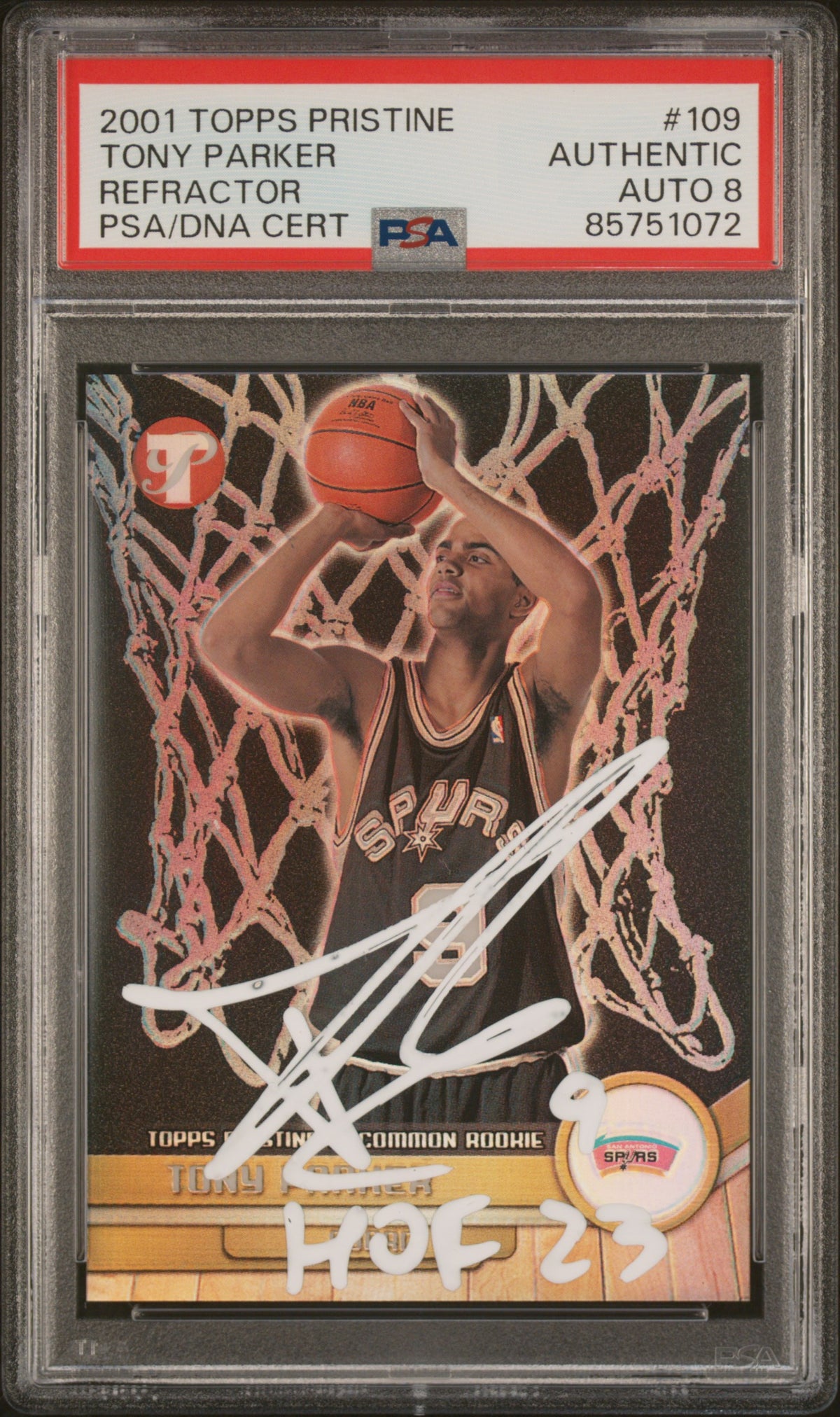 Tony Parker 2001 Topps Pristine Refractor Rookie Card #109 Auto PSA 8 267/750-Powers Sports Memorabilia
