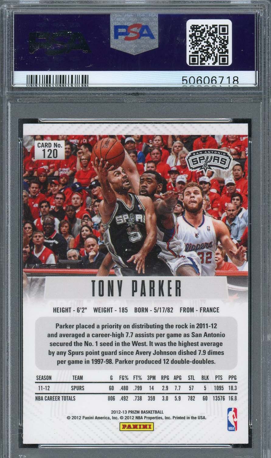 Tony Parker 2012 Panini Prizm Basketball Card #120 Graded PSA 10-Powers Sports Memorabilia