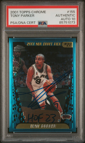 Tony Parker 2001 Topps Chrome Signed Rookie Card #155 Auto Graded PSA 10 5751073-Powers Sports Memorabilia