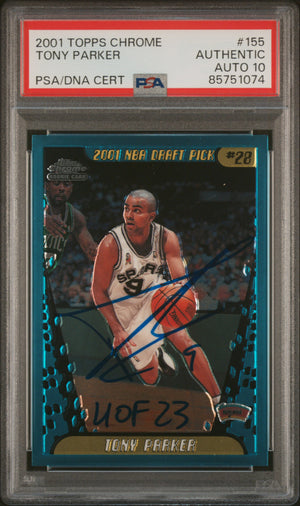 Tony Parker 2001 Topps Chrome Signed Rookie Card #155 Auto Graded PSA 10 5751074-Powers Sports Memorabilia