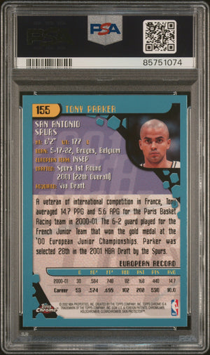 Tony Parker 2001 Topps Chrome Signed Rookie Card #155 Auto Graded PSA 10 5751074-Powers Sports Memorabilia
