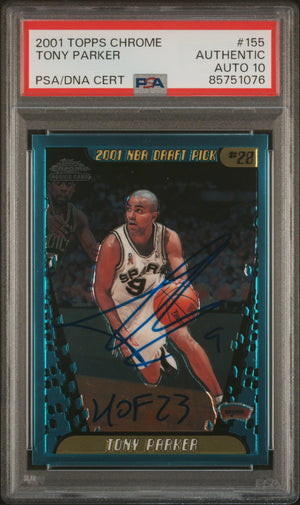 Tony Parker 2001 Topps Chrome Signed Rookie Card #155 Auto Graded PSA 10 5751076-Powers Sports Memorabilia