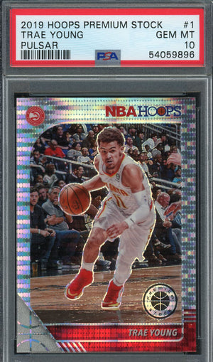 Trae Young 2019 Panini Hoops Premium Stock Pulsar Basketball Card #1 Graded PSA 10 GEM MINT-Powers Sports Memorabilia