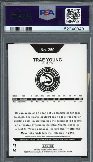 Trae Young 2018 Panini Hoops Basketball Rookie Card RC #250 Graded PSA 10-Powers Sports Memorabilia