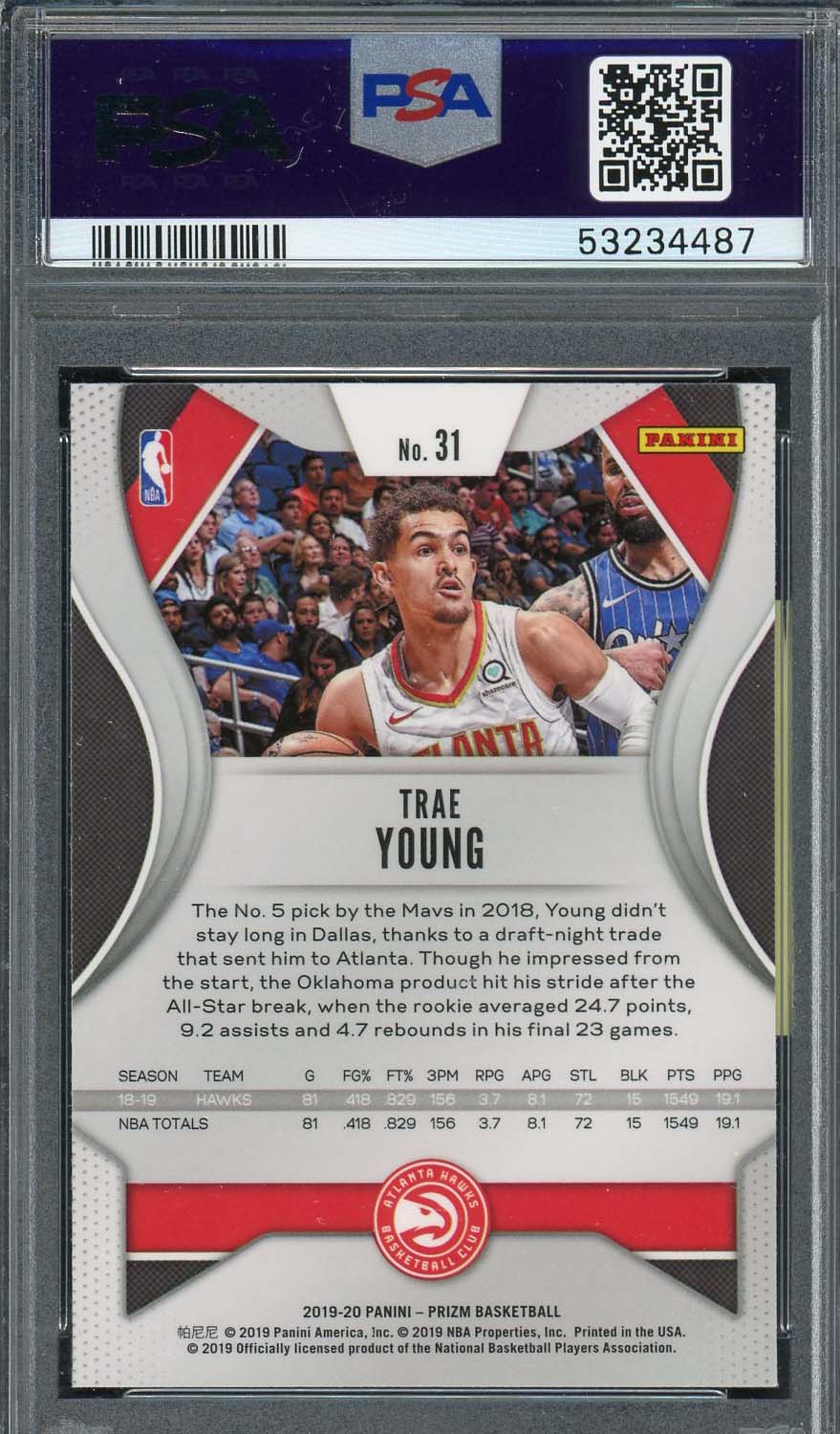 Trae Young 2019 Panini Prizm Basketball Card #31 Graded PSA 10-Powers Sports Memorabilia