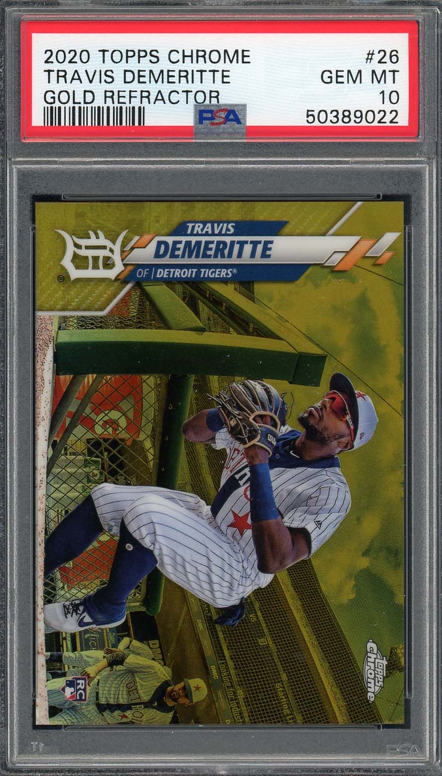 Travis Demeritte 2020 Topps Chrome Gold Refractor Baseball Rookie Card RC #26 Graded PSA 10 GEM MINT /50-Powers Sports Memorabilia