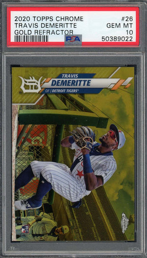 Travis Demeritte 2020 Topps Chrome Gold Refractor Baseball Rookie Card RC #26 Graded PSA 10 GEM MINT /50-Powers Sports Memorabilia