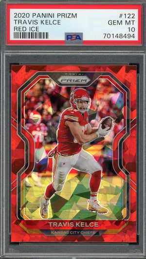 Travis Kelce 2020 Panini Prizm Red Ice Football Card #122 Graded PSA 10-Powers Sports Memorabilia