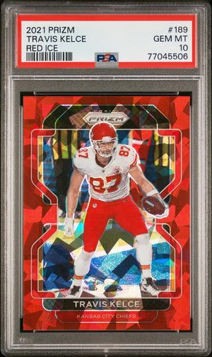 Travis Kelce 2021 Panini Prizm Red Ice Football Card #189 Graded PSA 10-Powers Sports Memorabilia