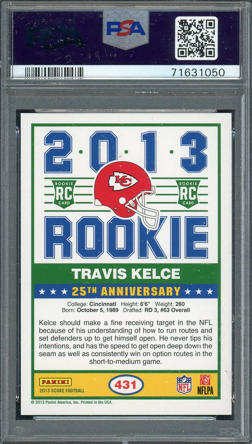 Travis Kelce 2013 Panini Score Football Rookie Card RC #431 Graded PSA 8-Powers Sports Memorabilia