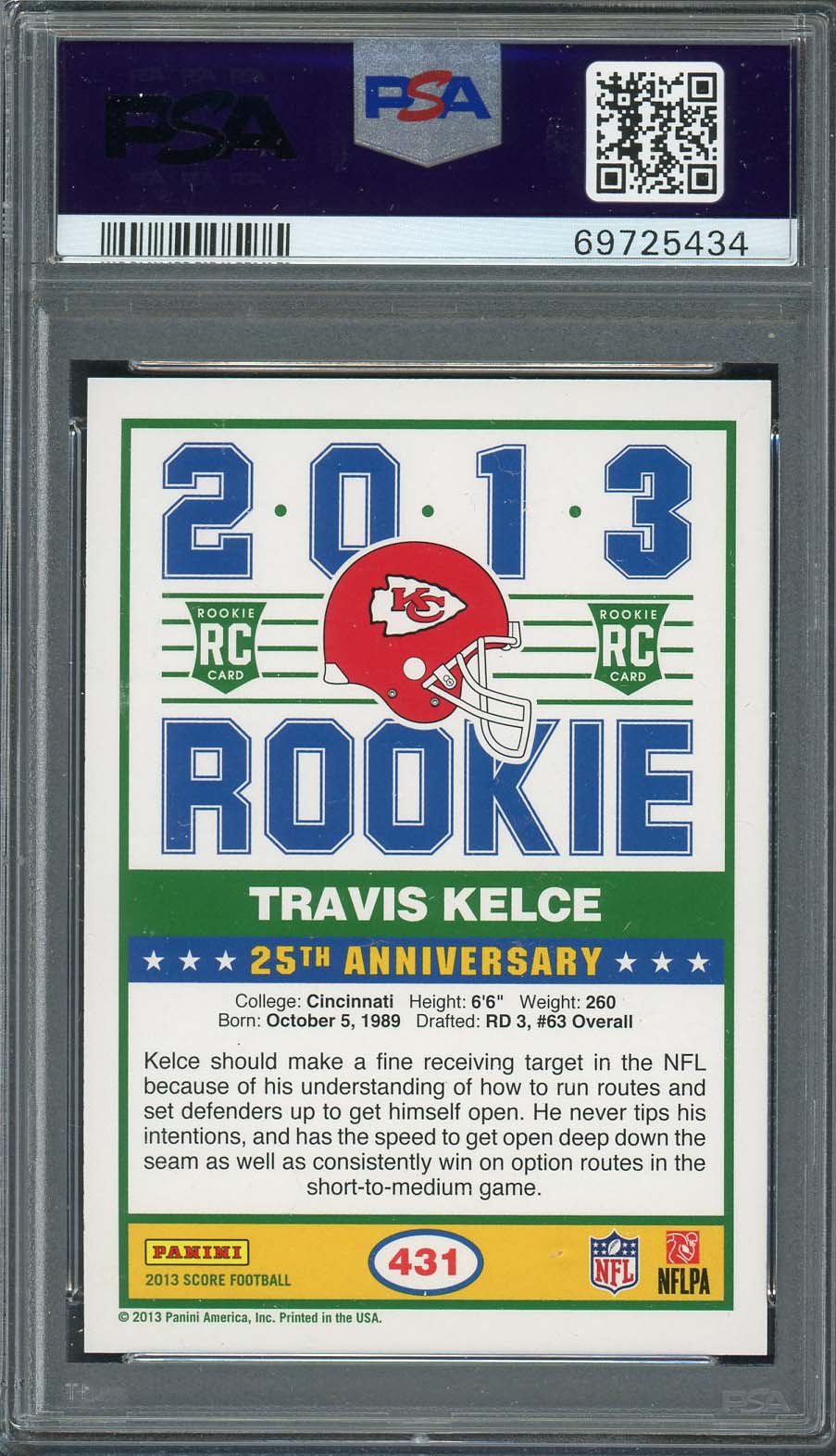 Travis Kelce 2013 Panini Score Football Rookie Card RC #431 Graded PSA 9-Powers Sports Memorabilia