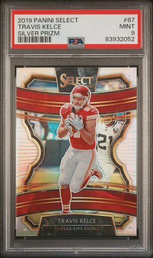 Travis Kelce 2019 Panini Select Silver Prizm Football Card #87 Graded PSA 9-Powers Sports Memorabilia