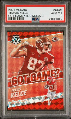 Travis Kelce 2021 Panini Mosaic Got Game? Red Football Card #GG21 Graded PSA 10-Powers Sports Memorabilia