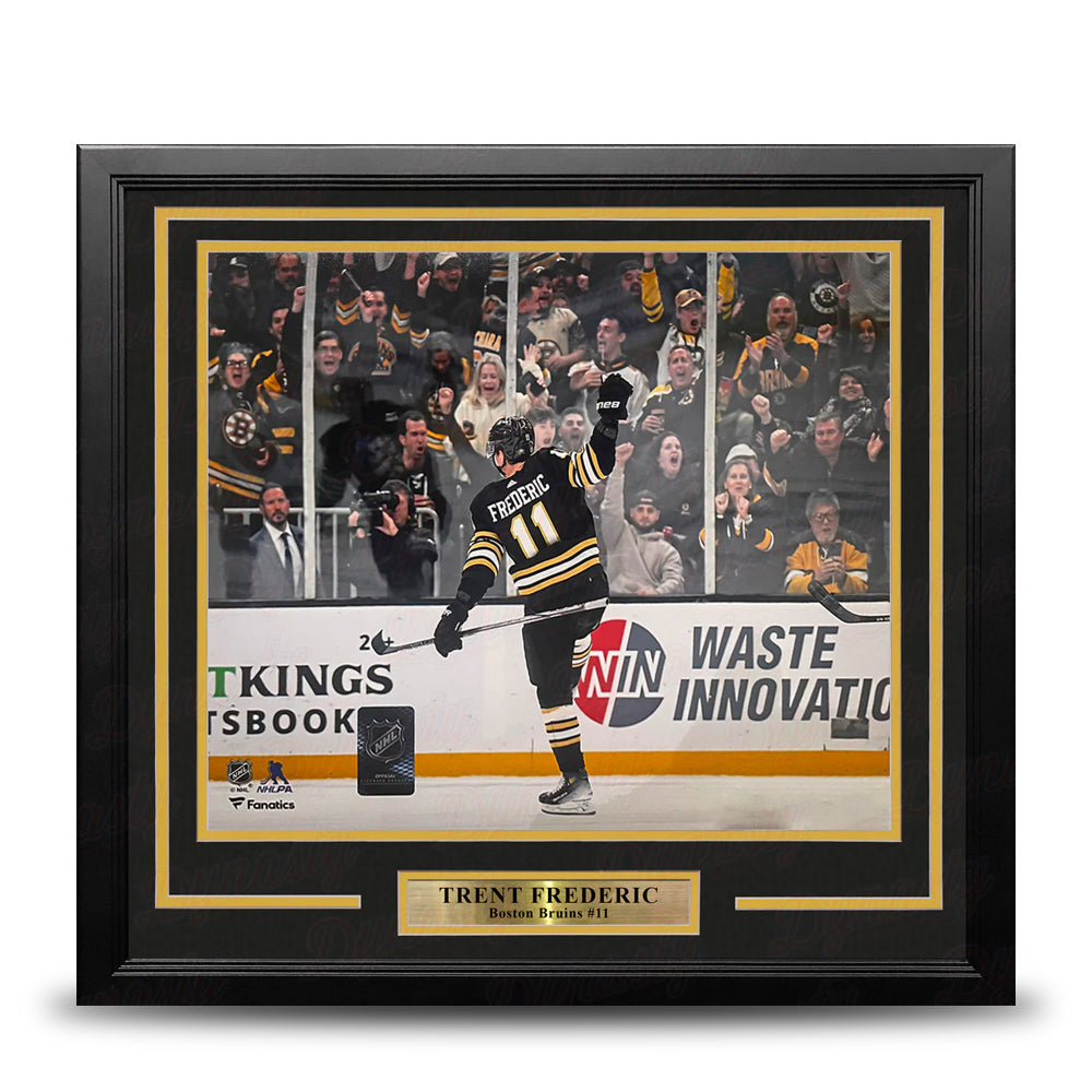 Trent Frederic Goal Celebration Boston Bruins 11" x 14" Framed Hockey Display Photo-Powers Sports Memorabilia