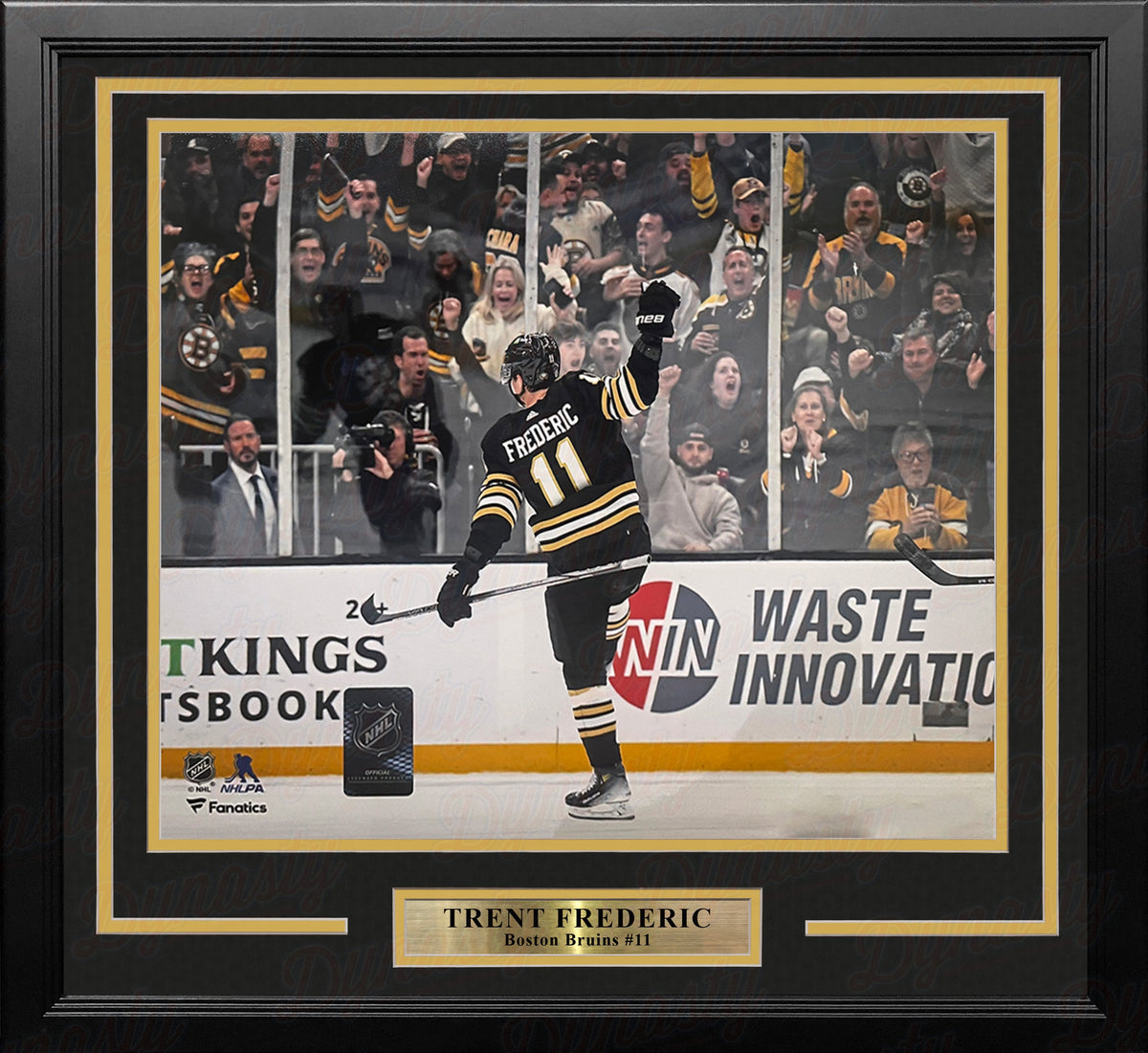 Trent Frederic Goal Celebration Boston Bruins 11" x 14" Framed Hockey Display Photo-Powers Sports Memorabilia