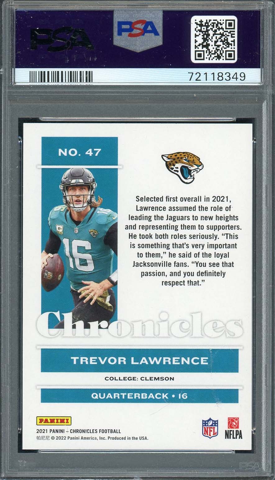 Trevor Lawrence 2021 Panini Chronicles Football Rookie Card RC #47 Graded PSA 10-Powers Sports Memorabilia
