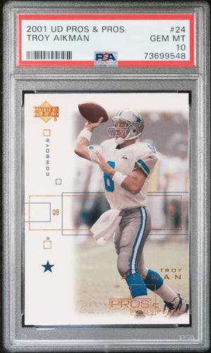 Troy Aikman 2001 Upper Deck Pros & Pros Football Card #24 Graded PSA 10-Powers Sports Memorabilia