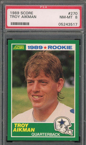 Troy Aikman 1989 Score Football Rookie Card RC #270 Graded PSA 8-Powers Sports Memorabilia
