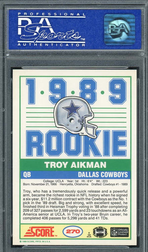 Troy Aikman 1989 Score Football Rookie Card RC #270 Graded PSA 8-Powers Sports Memorabilia