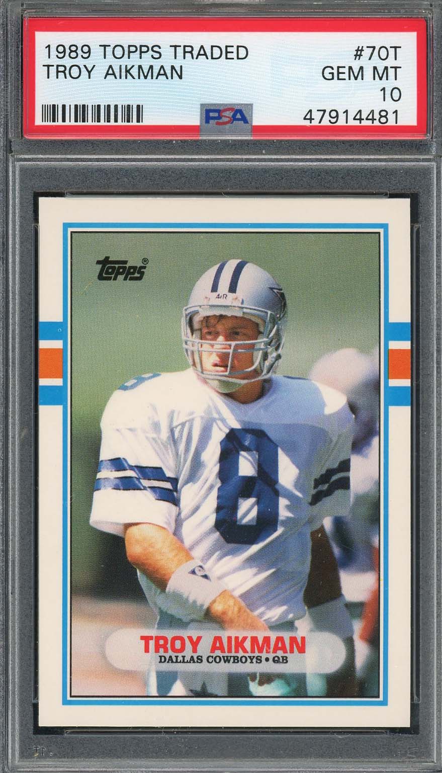 Troy Aikman 1989 Topps Traded Football Rookie Card RC #70T Graded PSA 10-Powers Sports Memorabilia