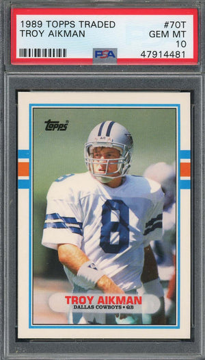 Troy Aikman 1989 Topps Traded Football Rookie Card RC #70T Graded PSA 10-Powers Sports Memorabilia